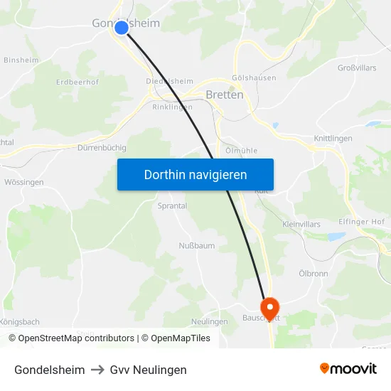 Gondelsheim to Gvv Neulingen map