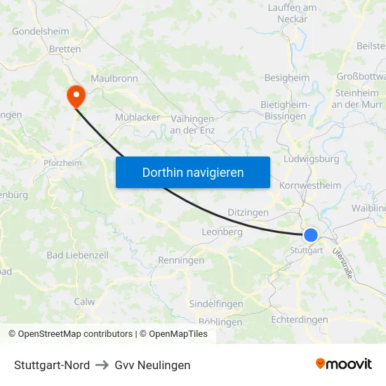 Stuttgart-Nord to Gvv Neulingen map