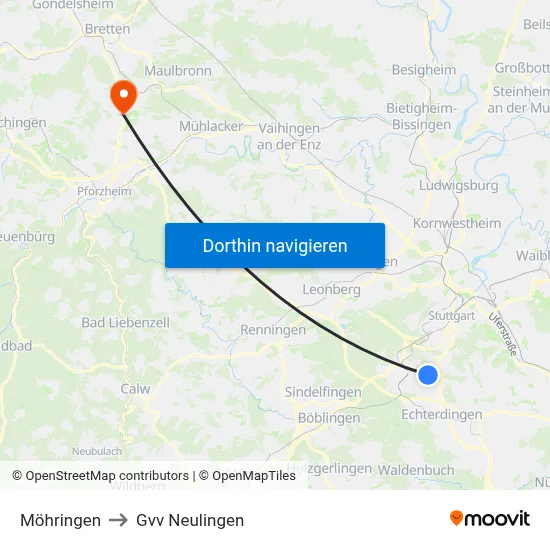 Möhringen to Gvv Neulingen map