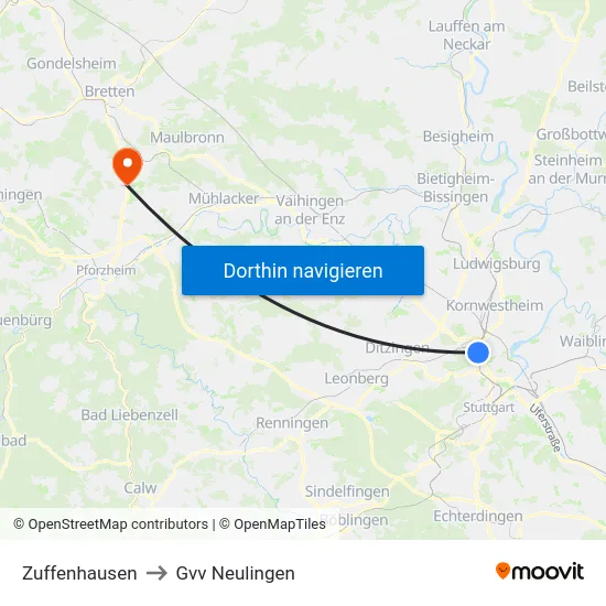 Zuffenhausen to Gvv Neulingen map
