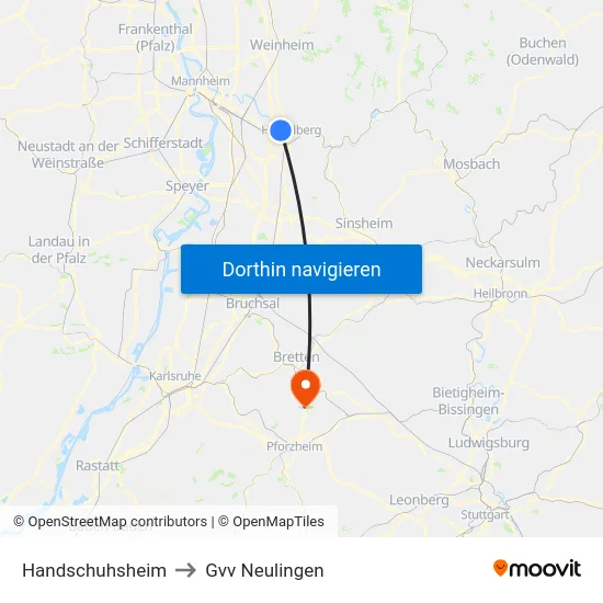 Handschuhsheim to Gvv Neulingen map