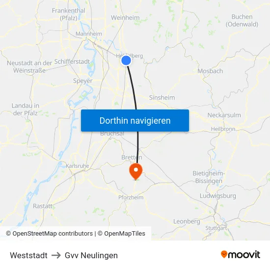 Weststadt to Gvv Neulingen map