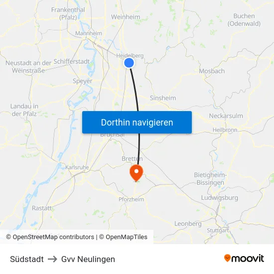 Südstadt to Gvv Neulingen map