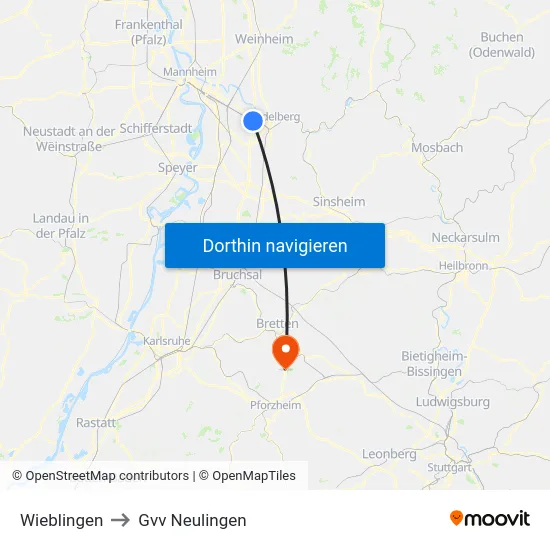 Wieblingen to Gvv Neulingen map