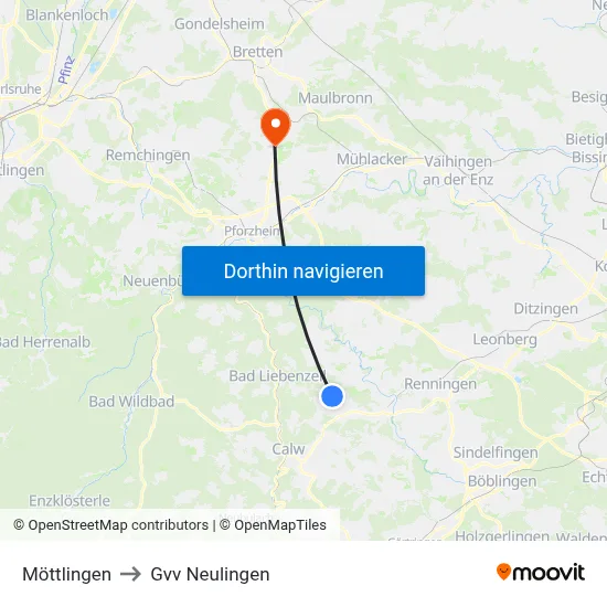 Möttlingen to Gvv Neulingen map