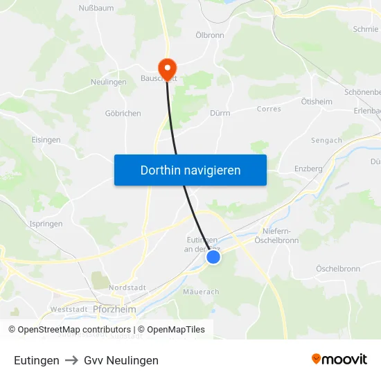 Eutingen to Gvv Neulingen map