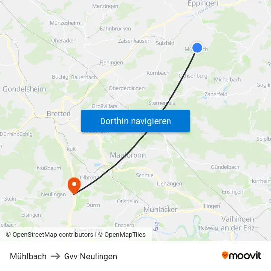 Mühlbach to Gvv Neulingen map