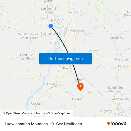 Ludwigshafen-Maudach to Gvv Neulingen map