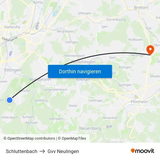 Schluttenbach to Gvv Neulingen map