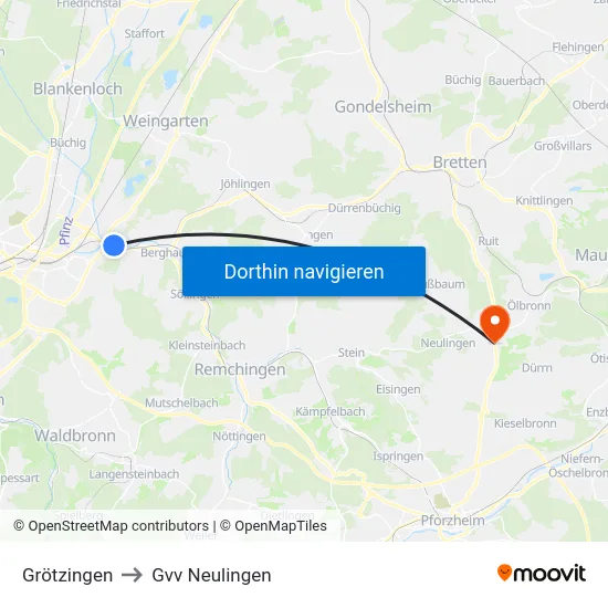 Grötzingen to Gvv Neulingen map