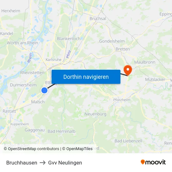 Bruchhausen to Gvv Neulingen map