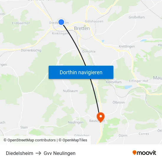 Diedelsheim to Gvv Neulingen map