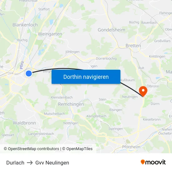 Durlach to Gvv Neulingen map