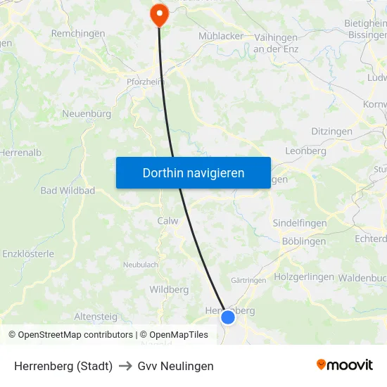 Herrenberg (Stadt) to Gvv Neulingen map