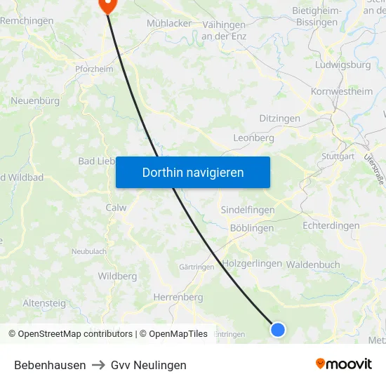 Bebenhausen to Gvv Neulingen map
