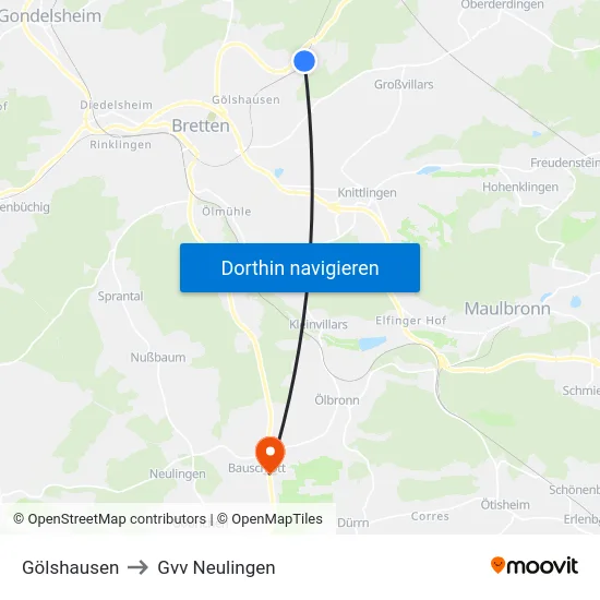 Gölshausen to Gvv Neulingen map
