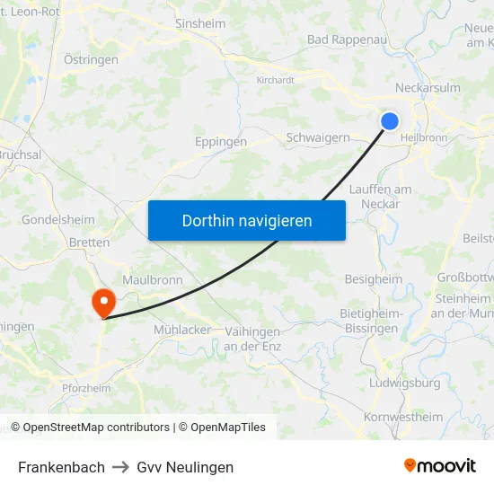 Frankenbach to Gvv Neulingen map