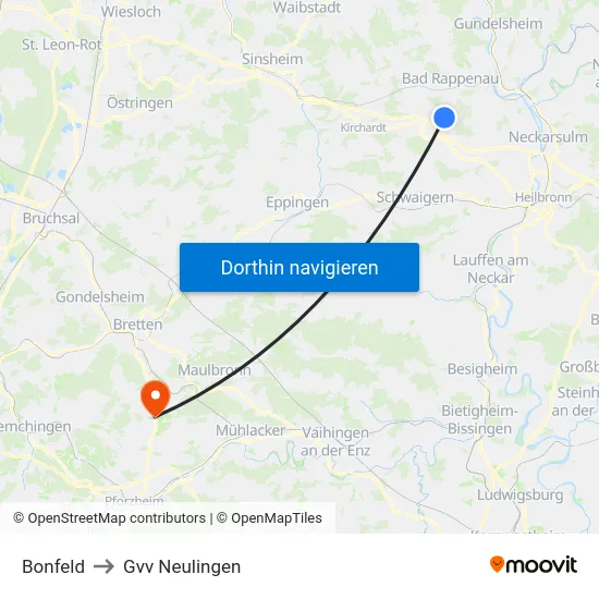 Bonfeld to Gvv Neulingen map
