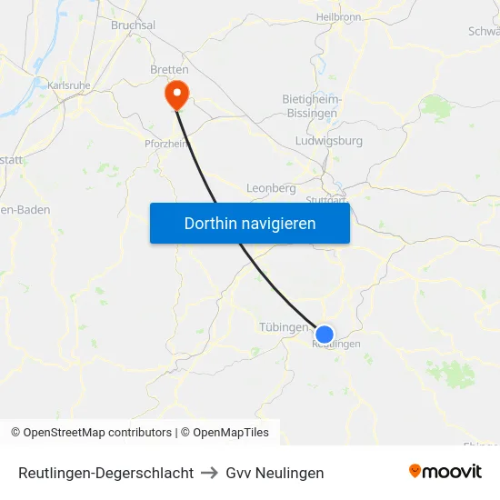 Reutlingen-Degerschlacht to Gvv Neulingen map
