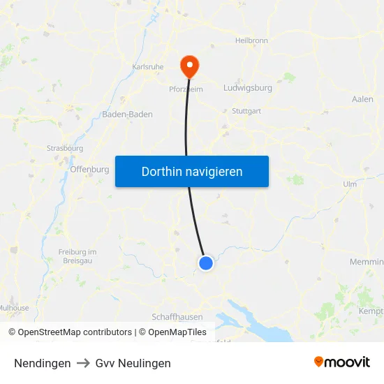 Nendingen to Gvv Neulingen map