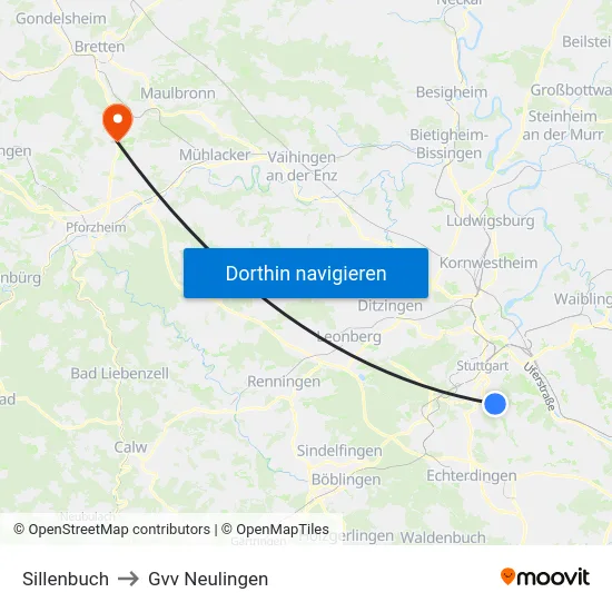 Sillenbuch to Gvv Neulingen map