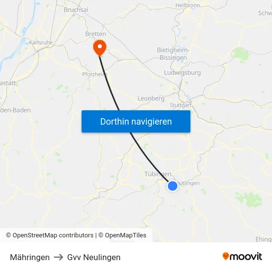 Mähringen to Gvv Neulingen map
