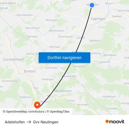Adelshofen to Gvv Neulingen map