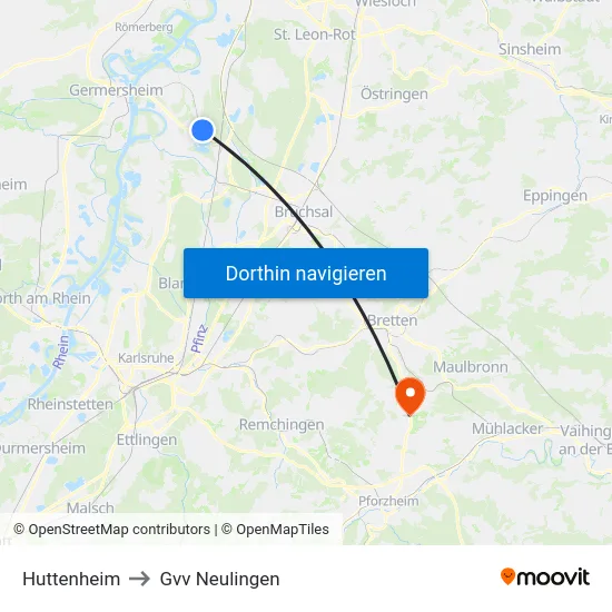 Huttenheim to Gvv Neulingen map