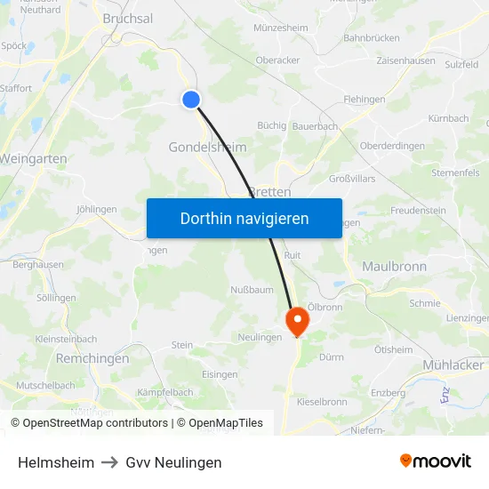 Helmsheim to Gvv Neulingen map
