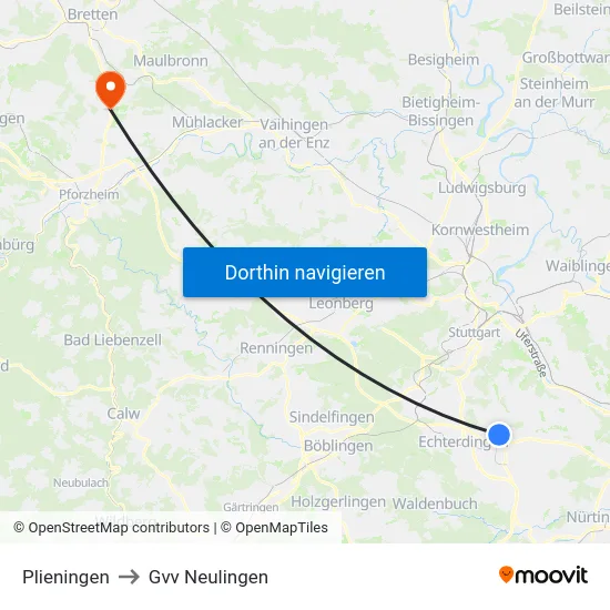 Plieningen to Gvv Neulingen map