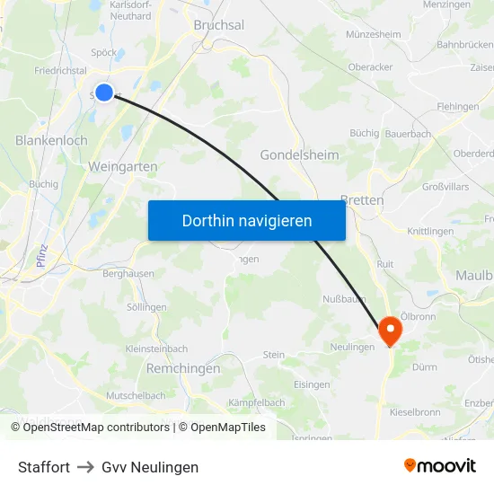 Staffort to Gvv Neulingen map