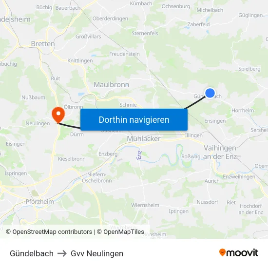Gündelbach to Gvv Neulingen map