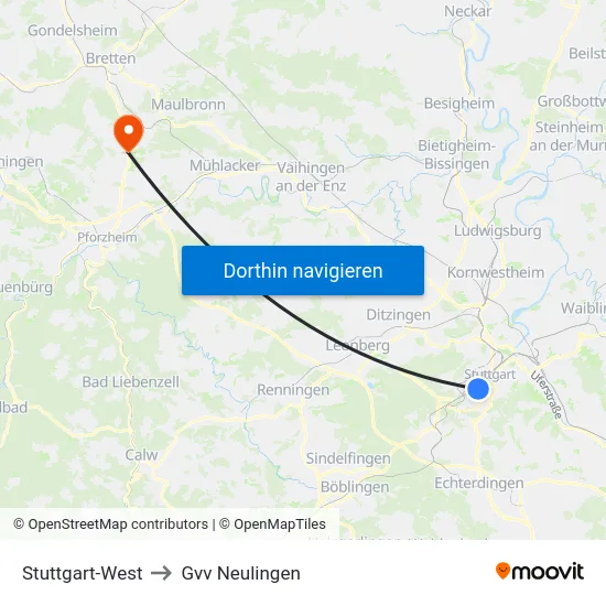 Stuttgart-West to Gvv Neulingen map