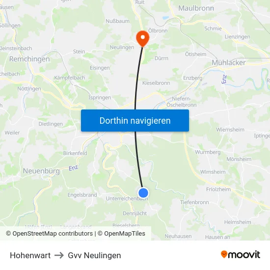 Hohenwart to Gvv Neulingen map