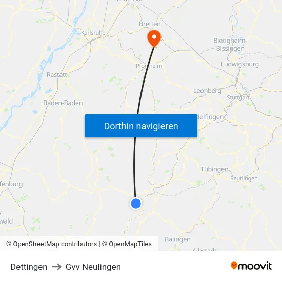 Dettingen to Gvv Neulingen map