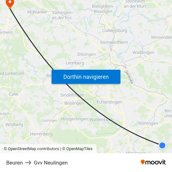Beuren to Gvv Neulingen map