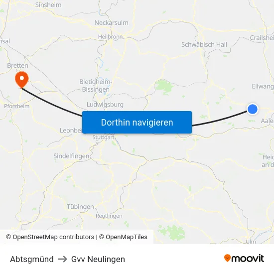 Abtsgmünd to Gvv Neulingen map