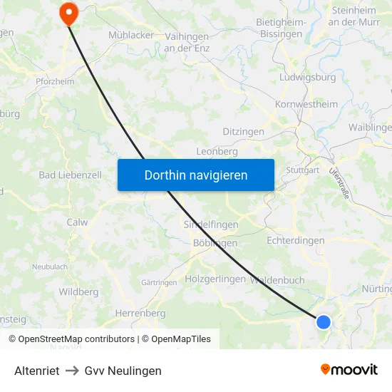 Altenriet to Gvv Neulingen map