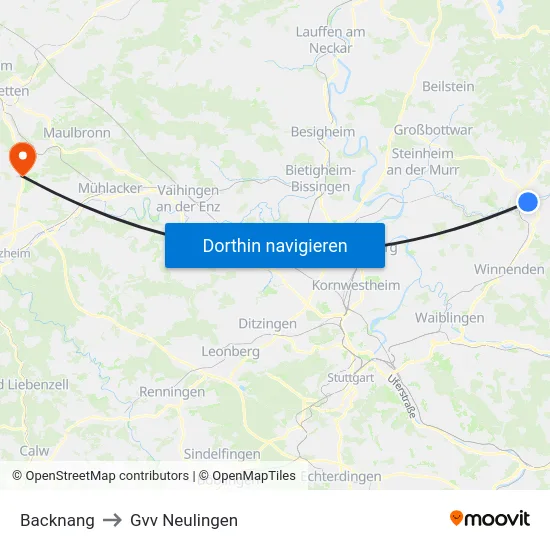 Backnang to Gvv Neulingen map