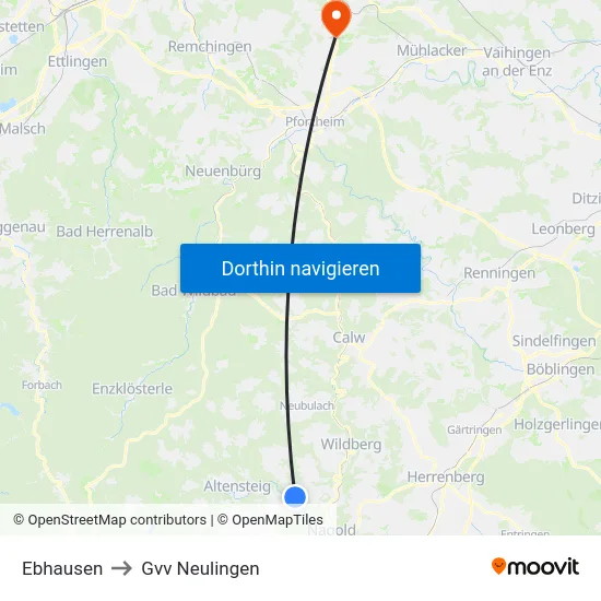 Ebhausen to Gvv Neulingen map