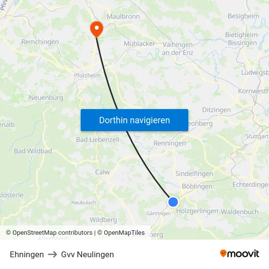 Ehningen to Gvv Neulingen map