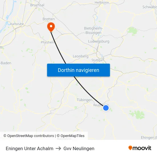 Eningen Unter Achalm to Gvv Neulingen map