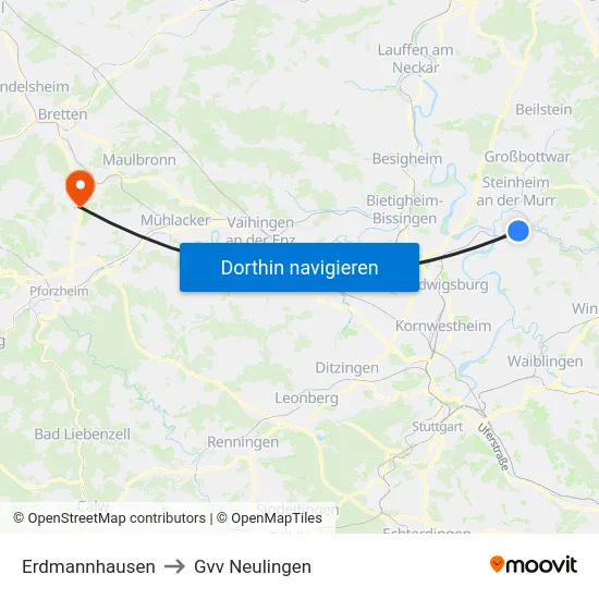 Erdmannhausen to Gvv Neulingen map