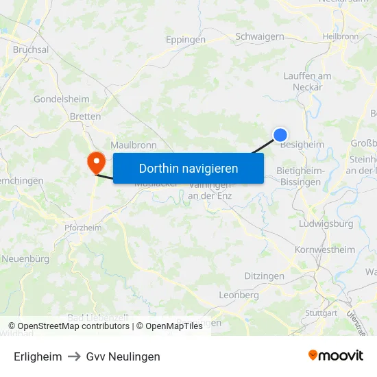Erligheim to Gvv Neulingen map