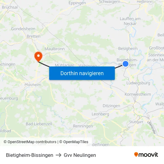 Bietigheim-Bissingen to Gvv Neulingen map