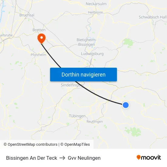 Bissingen An Der Teck to Gvv Neulingen map