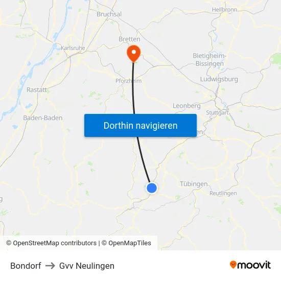 Bondorf to Gvv Neulingen map