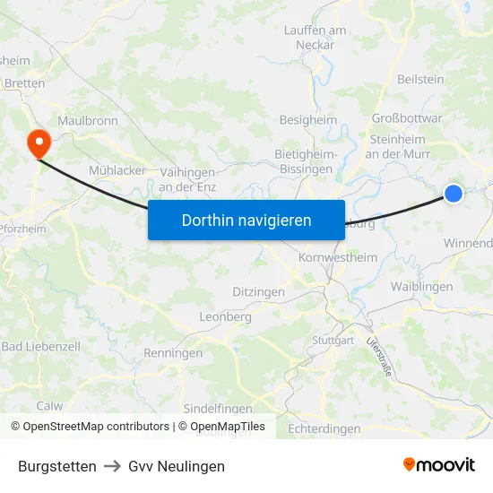 Burgstetten to Gvv Neulingen map