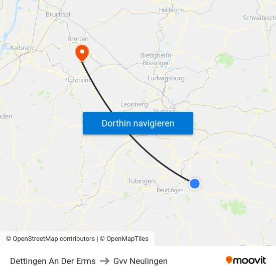 Dettingen An Der Erms to Gvv Neulingen map