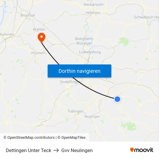 Dettingen Unter Teck to Gvv Neulingen map